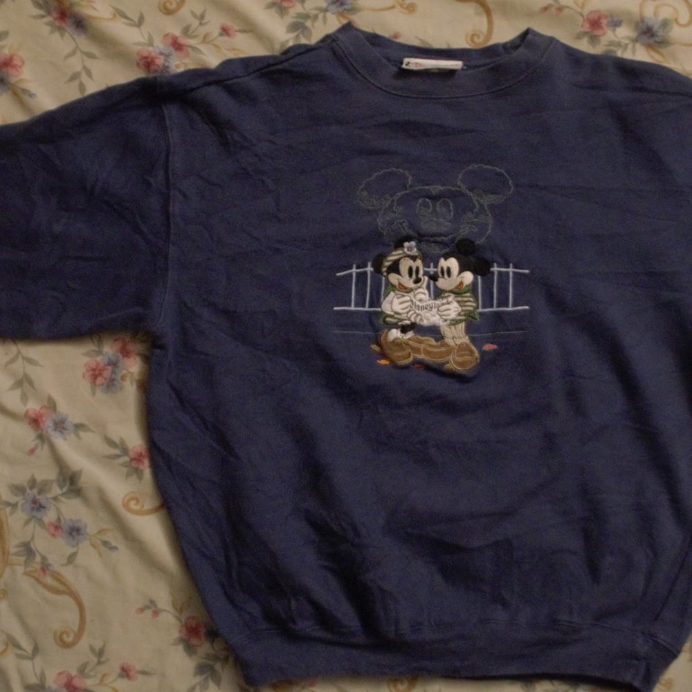 Disney Women's Crew Neck Sweater - Navy with Mickey and Minnie